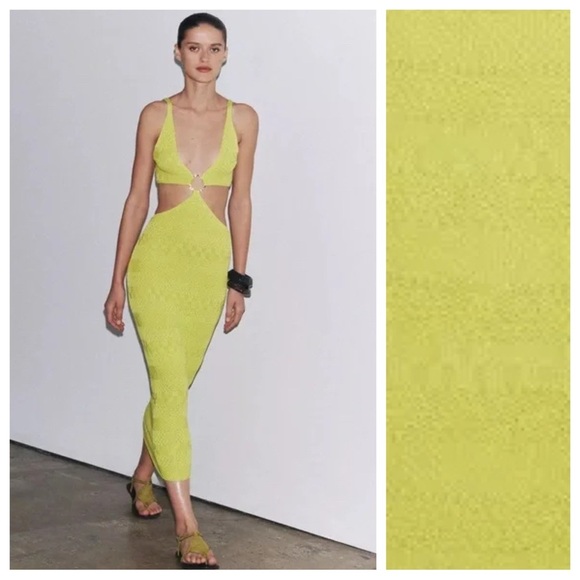Zara Dresses & Skirts - NWT. Zara Lemon Mid-Length Knit Dress with V-neck. Size S.